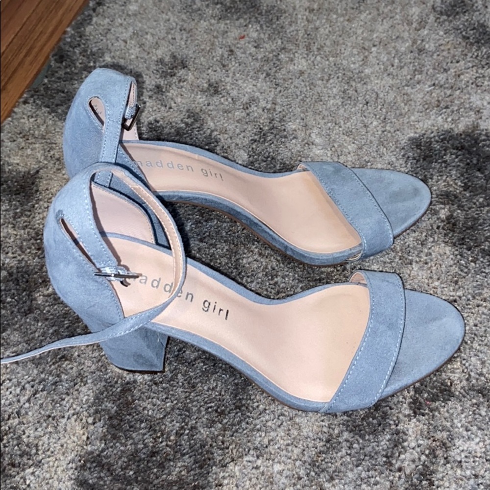 light blue blocked heels